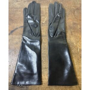 Vtg Women's Long Gloves Black Size Lg Vinyl Cotton